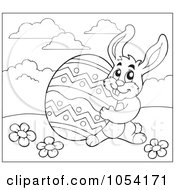 Royalty Free Vector Clip Art Illustration Of An Outline Of A Bunny Carrying An Easter Egg