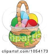 Poster, Art Print Of Green Bow On A Basket Of Easter Eggs