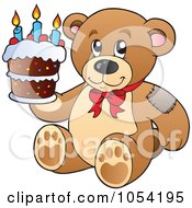 Royalty Free Vector Clip Art Illustration Of A Birthday Teddy Bear Holding A Cake