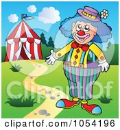Royalty Free Vector Clip Art Illustration Of A Male Circus Clown And Tent