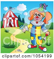 Royalty Free Vector Clip Art Illustration Of A Female Circus Clown By A Tent
