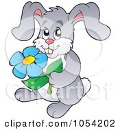 Royalty Free Vector Clip Art Illustration Of A Gray Rabbit Holdinng A Flower
