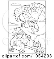 Royalty Free Vector Clip Art Illustration Of An Outline Of Monkeys With Bananas