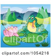 Poster, Art Print Of Frog With A Lotus And Lily Pad