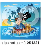 Poster, Art Print Of Pirate With Treasure On A Raft