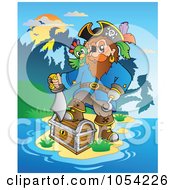 Poster, Art Print Of Pirate With Treasure On An Island