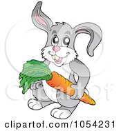 Poster, Art Print Of Gray Rabbit Holdinng A Carrot