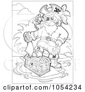Poster, Art Print Of Outline Of A Pirate Stepping On A Treasure Chest