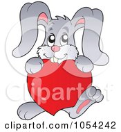 Royalty Free Vector Clip Art Illustration Of A Gray Rabbit Holdinng A Heart