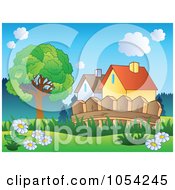 Royalty Free Vector Clip Art Illustration Of A Spring Pasture By Houses
