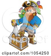 Poster, Art Print Of Pirate Stepping On A Treasure Chest