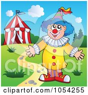 Royalty Free Vector Clip Art Illustration Of A Male Circus Clown By A Tent