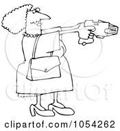 Black And White Lady Using A Taser Outline