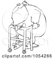 Royalty Free Vector Clip Art Illustration Of A Black And White Santa Using A Walker Outline