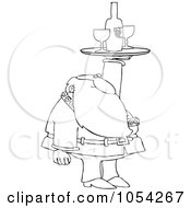 Royalty Free Vector Clip Art Illustration Of A Black And White Santa Serving Wine Outline