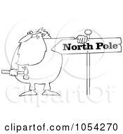 Royalty Free Vector Clip Art Illustration Of A Black And White Santa And North Pole Sign Outline by djart