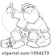 Royalty Free Vector Clip Art Illustration Of A Black And White Hitchhiking Santa Outline