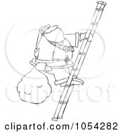 Poster, Art Print Of Black And White Santa Climbing A Ladder Outline