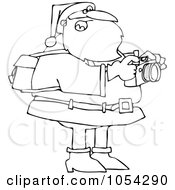 Royalty Free Vector Clip Art Illustration Of A Black And White Santa Taking Pictures Outline