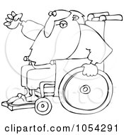 Royalty Free Vector Clip Art Illustration Of A Black And White Santa In A Wheelchair Outline