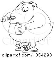 Royalty Free Vector Clip Art Illustration Of A Black And White Santa Taking Cough Syrup Outline