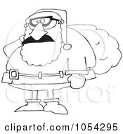 Royalty Free Vector Clip Art Illustration Of A Black And White Disguised Santa Outline