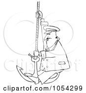 Poster, Art Print Of Black And White Captain On An Anchor Outline