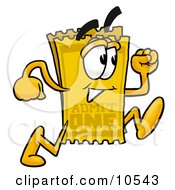 Yellow Admission Ticket Mascot Cartoon Character Running