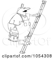 Poster, Art Print Of Black And White Painter On A Ladder Outline