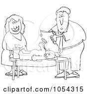 Royalty Free Vector Clip Art Illustration Of A Black And White Father Changing A Baby Diaper Outline