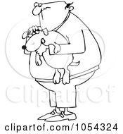 Royalty Free Vector Clip Art Illustration Of A Black And White Man Holding A Dog Outline