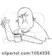 Poster, Art Print Of Black And White Grumpy Smoker With Coffee Outline