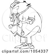 Royalty Free Vector Clip Art Illustration Of A Black And White Man Holding A Lug Wrench Outline