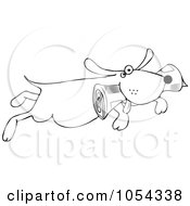 Royalty Free Vector Clip Art Illustration Of A Black And White Dog Fetching A Newspaper Outline