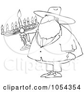 Royalty Free Vector Clip Art Illustration Of A Black And White Rabbi And Menorah Outline by djart