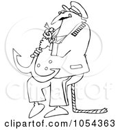 Royalty Free Vector Clip Art Illustration Of A Black And White Captain With Anchor Outline