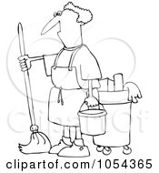 Poster, Art Print Of Black And White Man Mopping Outline