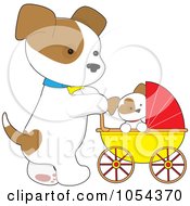Poster, Art Print Of Mommy Dog Pushing A Puppy In A Stoller