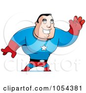Royalty Free Vector Clip Art Illustration Of A Super Man Waving His Hand