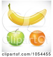 Royalty Free Vector Clip Art Illustration Of A Digital Collage Of A Shiny Banana Apple And Orange