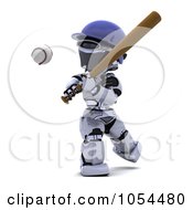 Royalty Free Clip Art Illustration Of A 3d Baseball Robot Batting