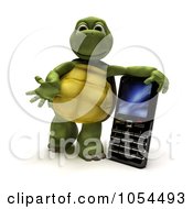 Royalty Free Clip Art Illustration Of A 3d Tortoise Leaning On A Cell Phone by KJ Pargeter