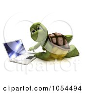 Poster, Art Print Of 3d Tortoise Using A Laptop
