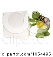Poster, Art Print Of 3d Tortoise Pushing A Blank Cube Sign