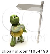 Poster, Art Print Of 3d Tortoise By A Directional Sign