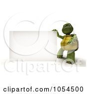 Poster, Art Print Of 3d Tortoise Standing By A Blank Sign