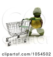 Royalty Free Clip Art Illustration Of A 3d Tortoise Pushing A Shopping Cart