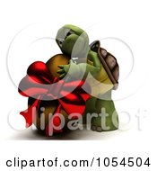 Royalty Free Clip Art Illustration Of A 3d Tortoise Hugging A Chocolate Easter Egg