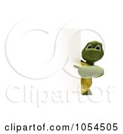 Royalty Free Clip Art Illustration Of A 3d Tortoise Pointing At A Blank Sign