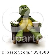 Poster, Art Print Of 3d Tortoise Sitting With A Snack And Beverage